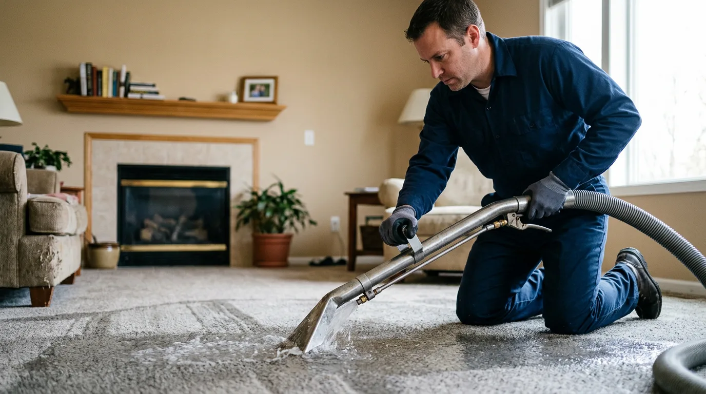 Water damage restoration technician working near Harwick, PA